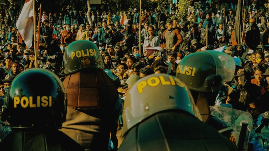 Indonesian police on administration protest.